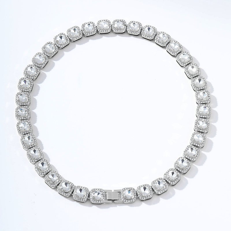 Hip-Hop Gemstone Rock Candy Cuban Chain Necklace Choker Trendy Men'S And Women'S Personality Clavicle Rock Candy Bracelet - Image 5